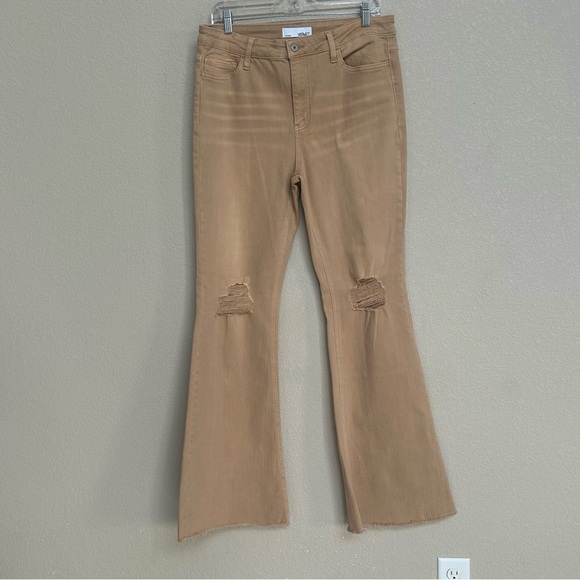 Vervet by Flying Monkey High Rise Flare Jeans Women’s 32 Tan Brown Distressed - Picture 1 of 8